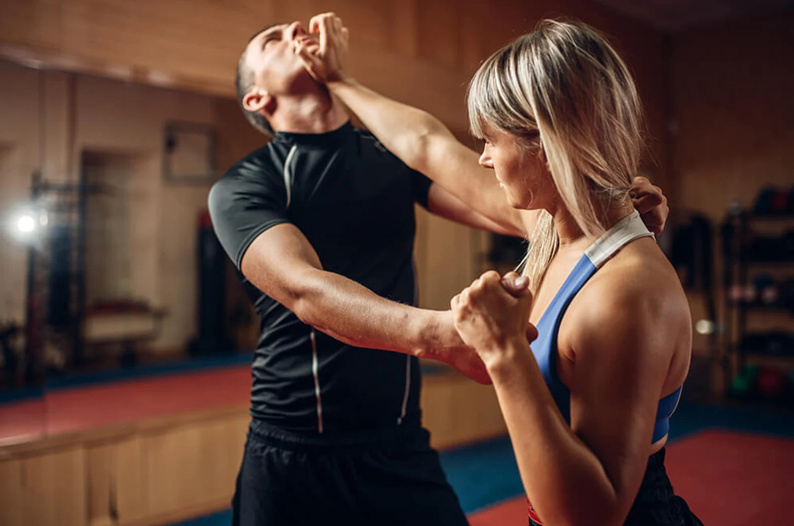Adults relieving stress through martial arts
